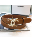 Chanel Leather Belt with Pearls CC Buckle 25mm Brown