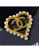 Chanel Large Pearl Heart Brooch AB2598 Pearly White/Gold 2019