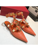 Valentino Roman Stud Lambskin Strap Flat Mules Orange 2021