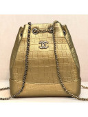 Chanel Metallic Crocodile Embossed Calfskin Gabrielle Small Backpack A94485 Gold 2019