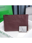 Bottega Veneta Woven Lambskin Medium Pouch Burgundy 2021