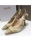 Dior J'Adior Slingback Pumps 9.5cm in Beige Stripes Embroidered Cotton 2021