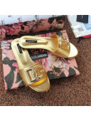 Dolce & Gabbana DG Metallic Leather Flat Slide Sandals Gold 2021