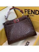 Fendi Peekaboo Mini Crocodile Embossed Calfskin Top Handle Bag Coffee 01 2019