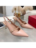 Valentino Roman Stud Calfskin Slingback Pumps with Sculpted Heel and Strap Nude 2020