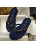 Chanel Denim Chain Flip Flops Sandals Deep Blue 2020