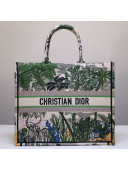 Dior Book Tote Large Bag in Green Leaf Tropicalia Embroidered Canvas 2019