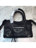 Balenciaga Classic Nano City Bag in Goatskin and Silver Hardware Black