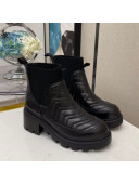 Gucci Chevron Calfskin Short Boots with Interlocking G Black 2020