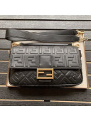 Fendi Baguette Large FF Logo Lambskin Flap Bag Black 2019