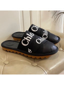 Chloe Logo Strap Flat Mules Black 2021