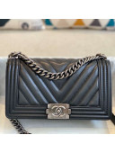 Chanel Chevron Lambskin Medium Boy Flap Bag A67086 Black/Vintage Silver 2019