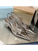 Prada Shiny Leather Slingback Pumps 3cm Silver 2021