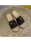 Fendi FF Canvas Promenade Espadrille Slides Sandals Brown 2021