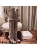 Casadei Elastic Suede Over-Knee High Platform Boots Grey 2021