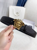 Versace Litchi Grained Calfskin Belt 4cm with Logo Buckle Black 08 2021