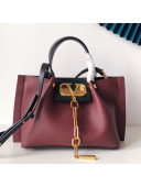 Valentino Small VCASE Grainy Calfskin Shopping Tote Bag Burgundy 2019