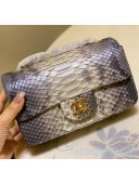 Chanel Python Leather Small Classic Flap Bag A1116 Deep Grey/White 2020(Gold Hardware)