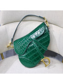 Dior Mini Saddle Bag in Crocodile Embossed Leather Green 2019