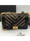 Chanel Metallic Chevron Leather Medium Classic Boy Flap Bag A67085 Black/Gold 2019