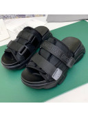 Dior D-Wander Fabric Flat Slide Sandals Black 2021  