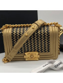 Chanel Metallic Braided Leather Small Classic Boy Flap Bag A67085 Gold 2019