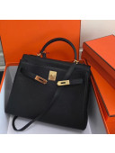 Hermes Kelly 25cm/28cm/32cm Togo Leather Bag Black(Gold Hardware)