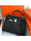 Hermes Kelly 25cm/28cm/32cm Togo Leather Bag Black(Silver Hardware)