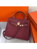 Hermes Kelly 25cm/28cm/32cm Togo Leather Bag Burgundy(Gold Hardware)