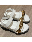 Louis Vuitton Paseo Flat Comfort Calfskin Chain Sandals White 2021