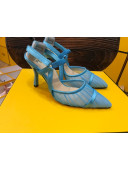 Fendi Colibri Strap Slingback in Blue Tulle Mesh 85mm 2020