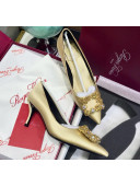 Roger Vivier Silk Flower Strass Pumps With 7cm Heel Champagne 2020