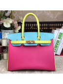 Hermes Original Multicolor Togo Leather Birkin 25/30/35 Handbag Yellow/Rosy/Light Blue (Gole-tone Hardware)