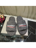 Balenciaga Logo Wool Flat Slide Sandals Grey 2021