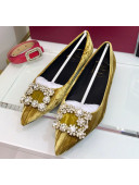 Roger Vivier Flower Strass Buckle Ballerinas in Strips Velvet Ginger 2020