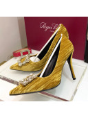 Roger Vivier Strips Velvet Flower Strass Pumps With 10cm Heel Ginger 2020