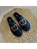 Louis Vuitton Monogram Canvas Espadrille Flat Mules with Square LV Buckle Black 2021