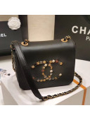 Chanel Logo Charm CC Leather Flap Bag Black 2020