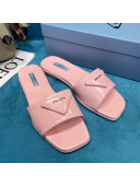 Prada Shiny Leather Triangle Logo Flat Slide Sandals Pink 2021