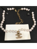 Chanel Pearl Short Necklace with CC Charm White/Aged Gold 2021