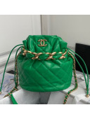 Chanel Shiny Lambskin Large Drawstring Bucket Bag AS2425 Green 2021