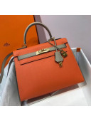 Hermes Kelly 28cm Epsom Leather Bag Orange/Grey(Gold Hardware)