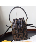 Fendi Mon Tresor Mini FF Leather Bucket Bag Brown/Black 2020