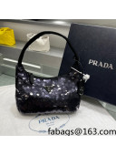 Prada Re-Edition 2000 Sequins Mini Hobo Bag 1NE515 Black 2022 02