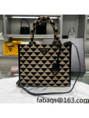 Prada Small Symbole Jacquard Fabric Handbag 1BA354 Black/Beige 2022