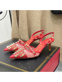 Valentino Rockstud Alcove Calfskin Slingback Pumps 6.5cm Red 2021