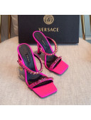 Versace Silk Crystal Slide Sandals 11cm Hot Pink 2022 031920