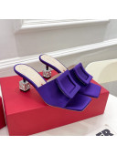 Roger Vivier Silk Cube Crystal Medium Heel Slide Sandals 7cm Purple 2022