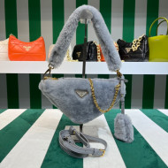  Prada Triangle Shearling Mini Bag 1BC543 Grey 2023