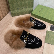 Gucci 100 Velvet Fur Slippers Black 2021 111622